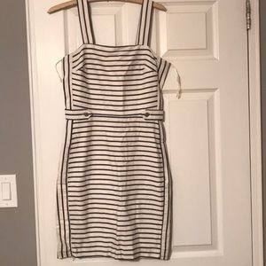 Navy and White/ivory Striped Linen dress